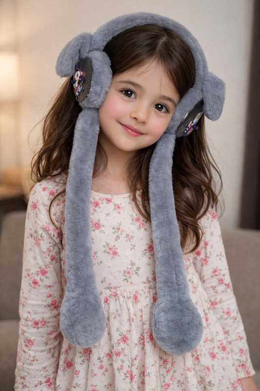 Rajindra Enterprises Winter Plush Earmuffs with Hanging Pom-Pom Soft Faux Fur Ear Warmers Kids Grey Ear Muff(Pack of 1)
