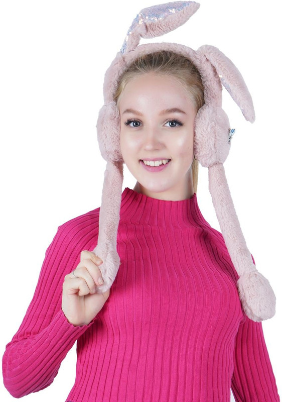 Okara Women's Winter Plush Earwarmer Bunny Earmuffs with Moving Jumping Rabbit Ears Ear Muff(Pack of 1)
