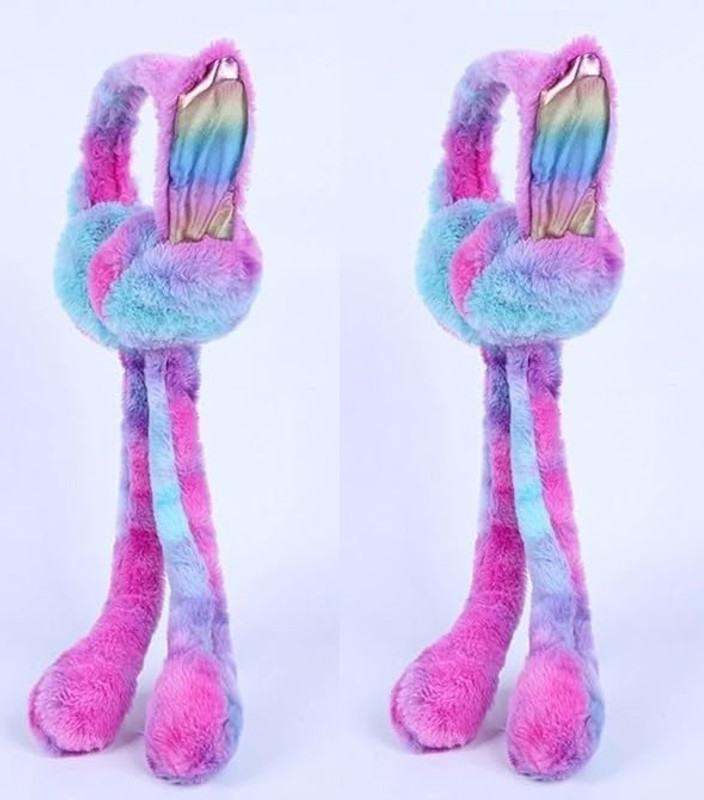 ZIRAK 2pcs Rabbit Ear Earmuffs with Pompom Strings | Cute & Stylish Ear Warmers Ear Muff(Pack of 2)