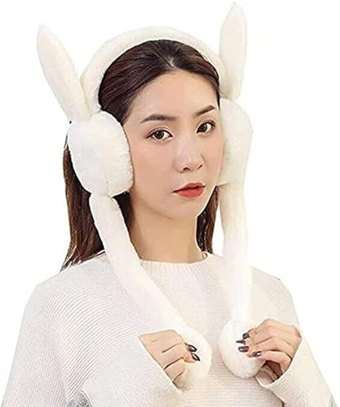 Kolva Pink Knitted Winter Fluffy Earmuff | 3D Ear Fur Plush Ear Warmer (Ear Moving) Ear Muff(Pack of 1)