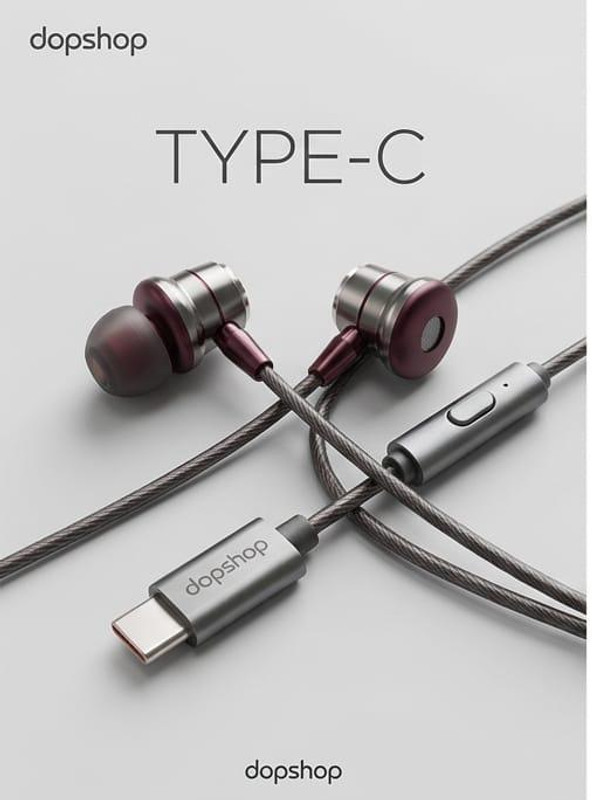 Dopshop Type C Earphones with Mic In-Line Control, Clear Audio Output Wired Headset Earphone Cable Organizer