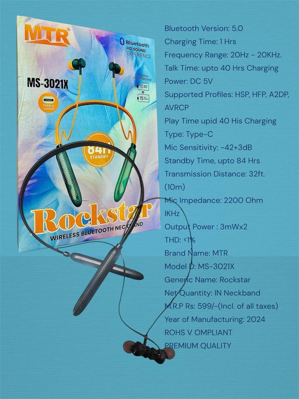 sentix sfsdfds 100%ORIGINAL MTR ROCK STAR WIRELESS BLUETOOTH NECK BAND BEST SOUND Earphone Cable Organizer
