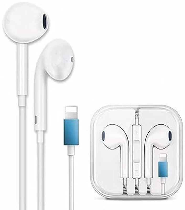 ekram Earphones Earbuds with Wired Lightning Headphones Ear Pods with Microphone Earphone Cable Organizer