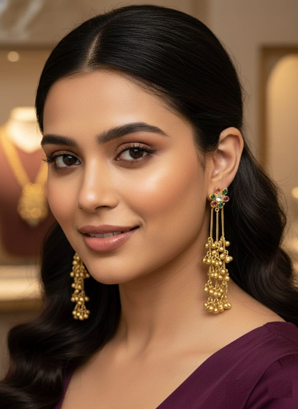 Ridhi Creation Ethnic Bloom Gold Finish Long Earrings Alloy Earring Set