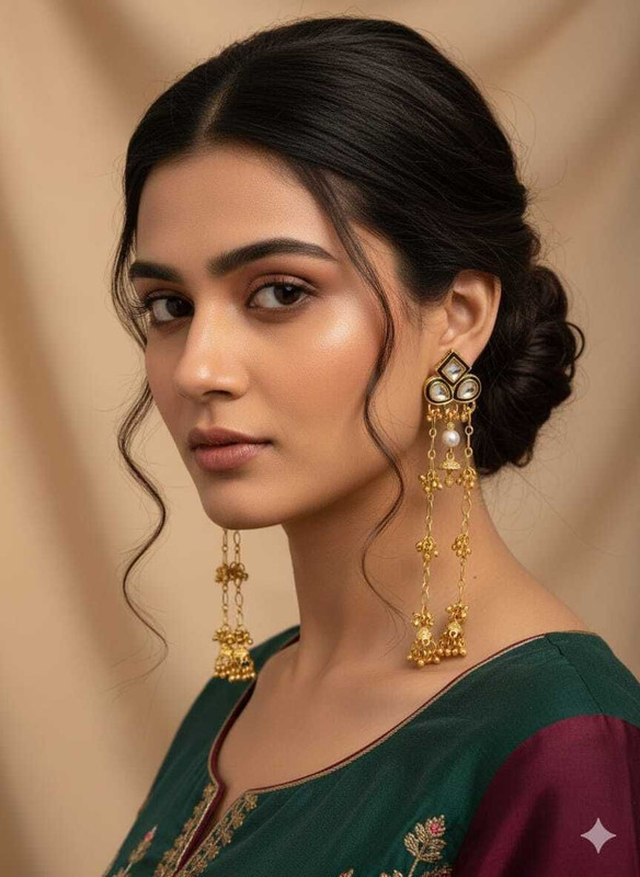 Hmd Golden Traditional Kashmiri Earrings Brass Drops & Danglers