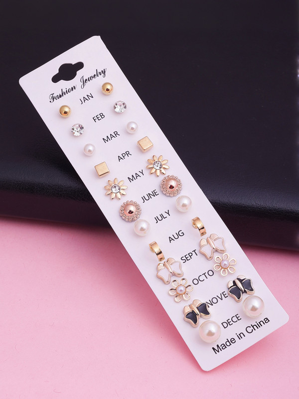 Chocozone Pack of 12 pairs for girls for kids Metal Stud Earring