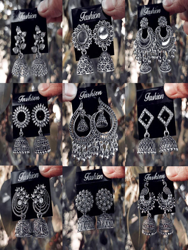 JV CREATION Silver (Pack Of 6) Latest Designer Trendy Cubic Zirconia Alloy Earring Set