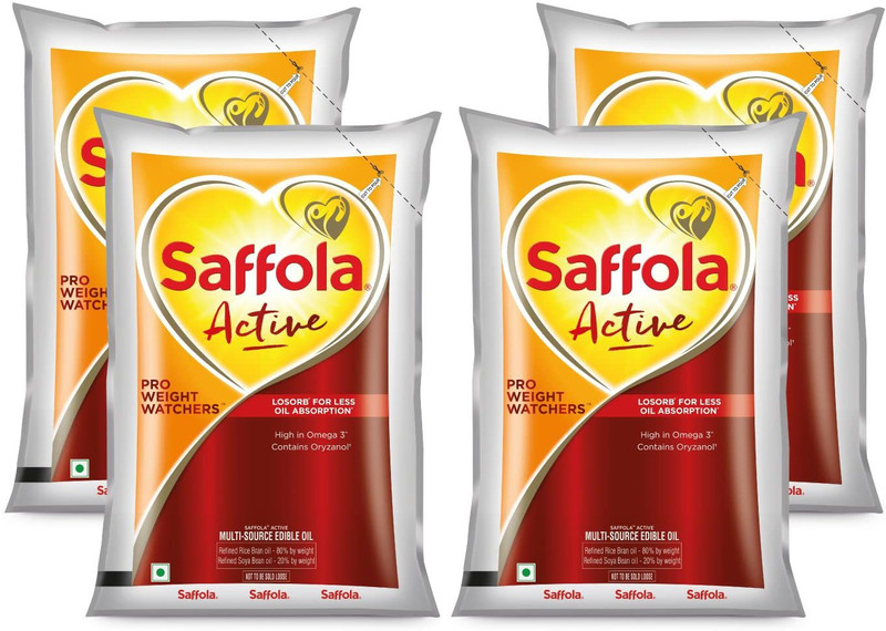 Saffola Active 4 Packs Blended Oil Pouch(4 L)