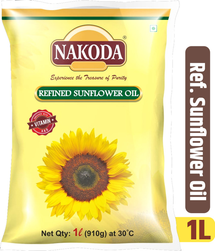 NAKODA Premium Refined Sunflower Oil – Pure, Light & Healthy Sunflower Oil Pouch(1 L)