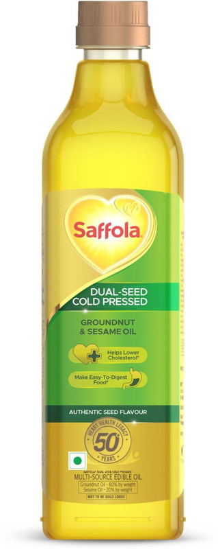Saffola Cold Pressed Multi-Source Groundnut Oil &Sesame Seed Oil,Helps Lower Cholesterol Blended Oil PET Bottle(1 L)
