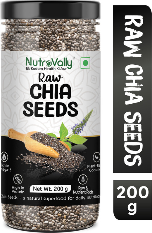 NutroVally Raw Chia Seeds for Weight Loss|Loaded with Omega 3, Zinc & Fiber|Diet Food Chia Seeds(200 g)
