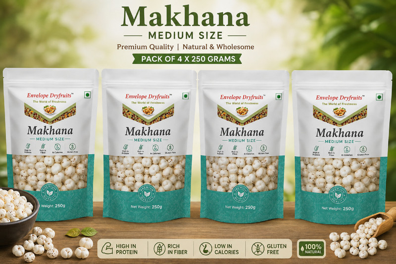 Envelope Dryfruits Plain Phool Makhana 1 Kg Makhana(4 x 250 g)