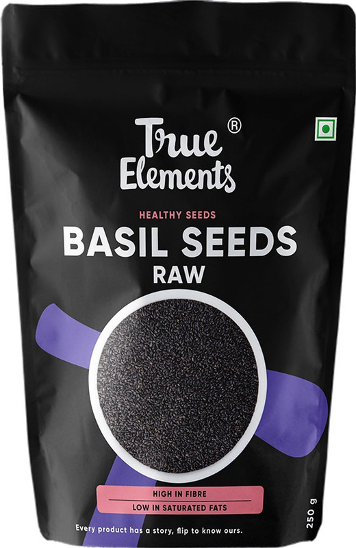 True Elements Raw Basil Seeds, Rich in Protein & Fibre | Edible Healthy Seeds for Eating Basil Seeds