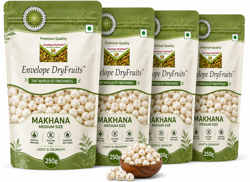 Envelope Dryfruits Plain Makhana Fox Nuts Makhana(4 x 250 g)