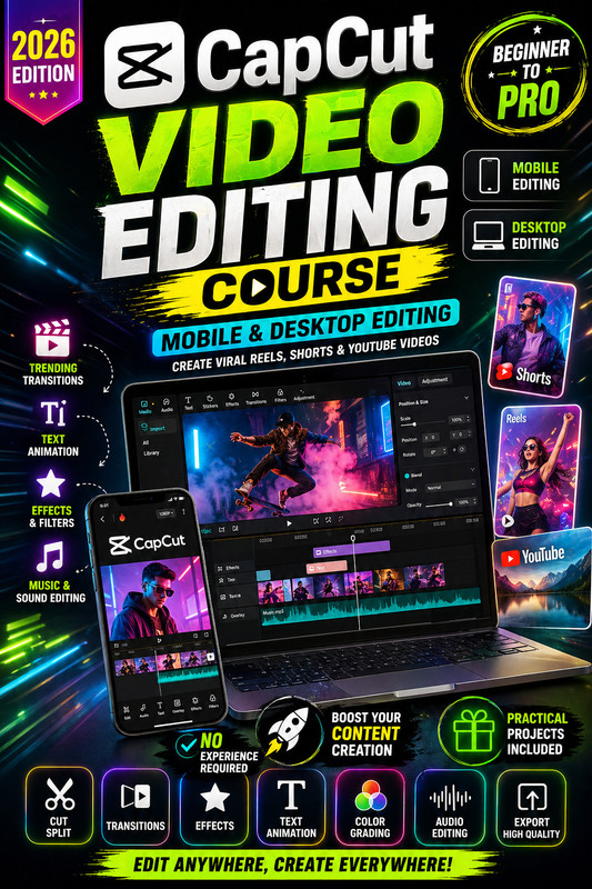 Gurpreet Nutrition CapCut Video Editing Course for Mobile & Desktop Beginners to Pro(Email Delivery)