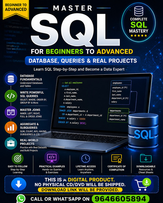 Gurpreet Nutrition SQL Course Beginner to Advanced | Database & Query Mastery Training(Email Delivery)