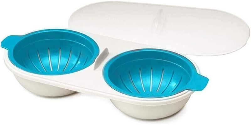 ONSKRI Microwave Egg Poacher Double Cup Dual Cave Egg Cooker MICROWAVE EGG POACHER Egg Cooker(Blue, 2 Eggs)