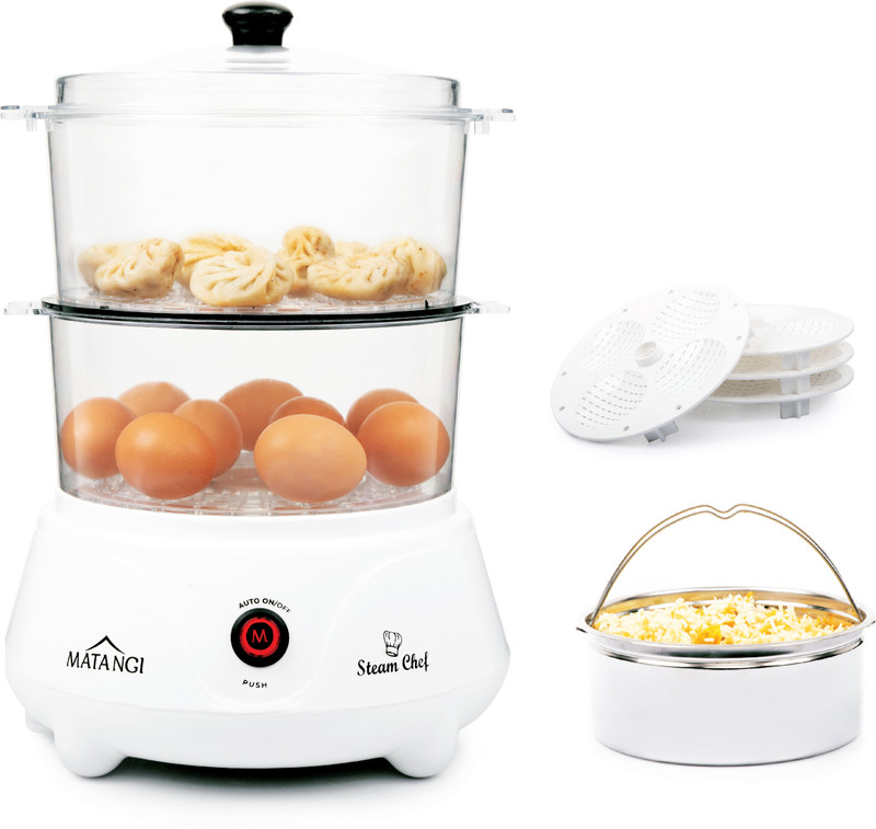 Matangi Two Layer Egg Boiler Momo Maker Food Steamer With Idli attachment and Steel Rice Bowl Egg Cooker(White, 26 Eggs)