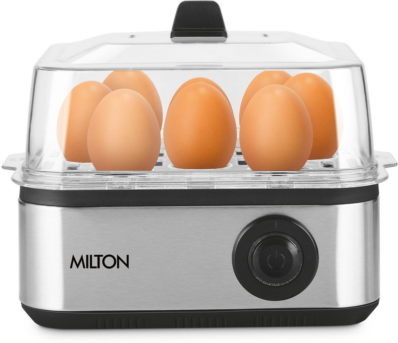 MILTON 2-in-1 Egg Boiler & Poacher | Boils 8 Eggs, Poaches 4 | 3 Boiling Modes | Stainless Steel Body with Transparent Lid | 500W Egg Cooker(Silver, 8 Eggs)