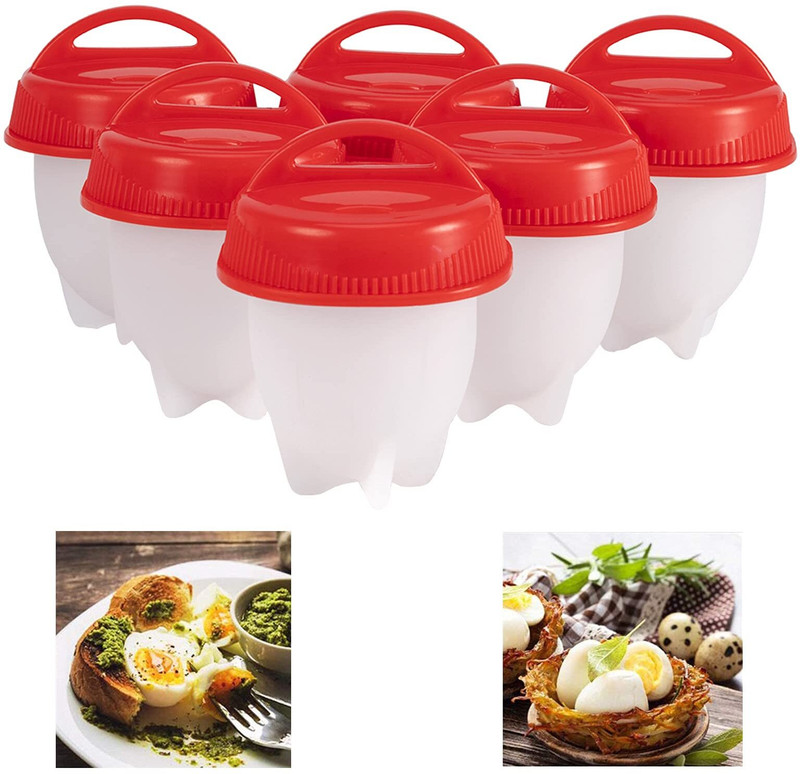 HomeSign EGG Steamer Boiler silicon egg boiler Silicon Egg Boil Cooker Mold Steamer Boiler 6 Pouch Egg Cooker(Red, White, 6 Eggs)
