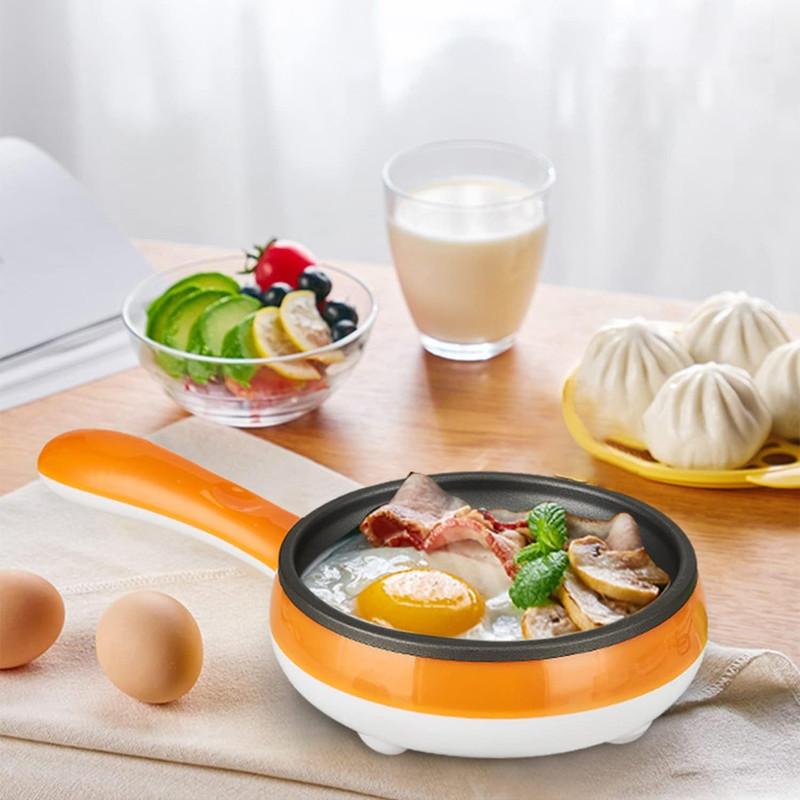 Trendegic Multipurpose 2 in 1 Single Layer Handle Egg Boiler with Non Stick Fry Pan with Handle Omelet Maker Potato Corn Steamer Poacher Boiler Egg Cooker(Orange, 7 Eggs)