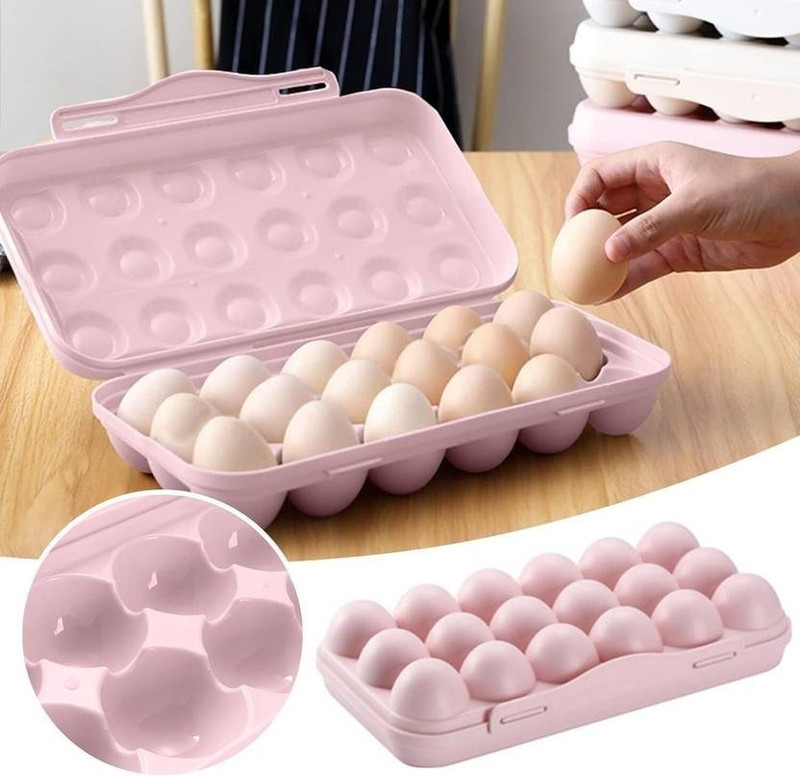 HEYLARK BAZAAR Plastic Anti-breaking Egg Tray /Container/Storage Organizer with Lid 18 Grid Plastic Egg Separator(Multicolor, Pack of 1)