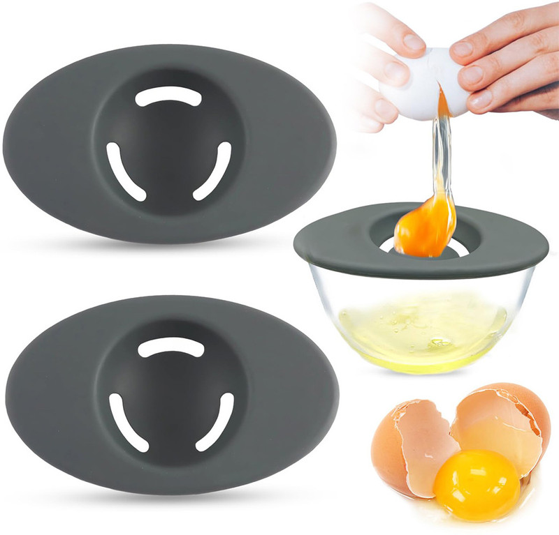 maycreate Silicone Egg Separator Set of 2 Reusable Food Grade Tools for Baking Cooking Silicone Egg Separator Set(Grey, Pack of 2)
