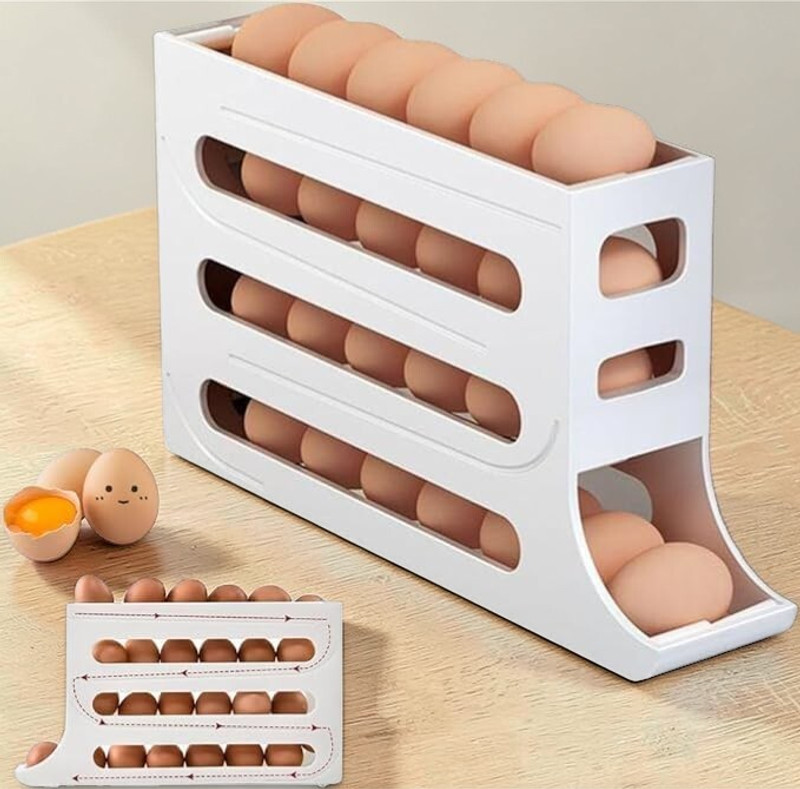 MOSPROS Rolling Egg Dispenser Rack 30 Eggs Capacity Space Saving Refrigerator Storage Plastic Egg Separator(White, Pack of 1)