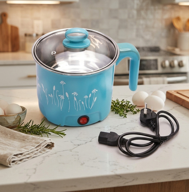 ORKITO Premium Cooker For Steaming Air Fryer, Egg Boiler, Egg Cooker, Food Steamer, Rice Cooker, Slow Cooker, Travel Cooker(1.5 L, Blue)