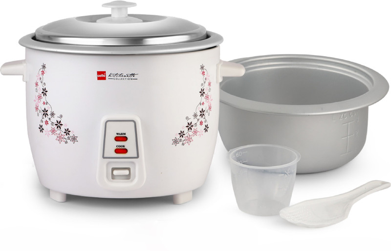 cello Iris Rice Cooker with Single Bowl | Trivet Plate | Electric Rice Cooker with Steaming Feature(1.5 L, White)