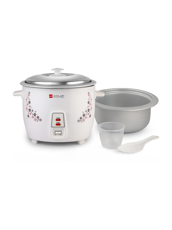 cello Iris Rice Cooker with Single Bowl | Trivet Plate | Electric Rice Cooker with Steaming Feature(1.5 L, White)