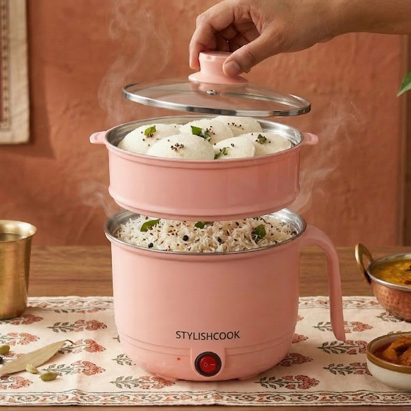 GAMADIYN BAZAAR Non-Stick Multiperpse Rice Cooker Portable Multi-Function Cooking Pot Rice Cooker, Travel Cooker, Egg Cooker, Egg Boiler, Food Steamer, Food Steamer, Deep Fryer(1.4 L, Multicolor)