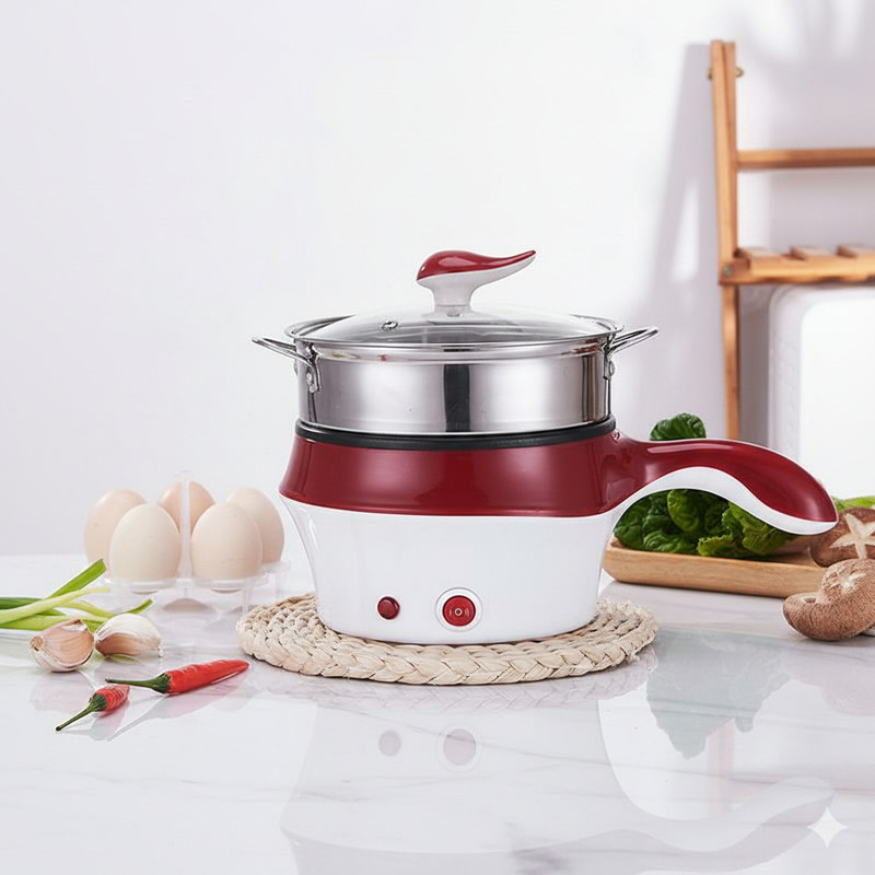 Anadaya Enterprise Multipurpose Electric Cooker with Glass Lid, Non-Stick Pan & Long Handle Food Steamer, Rice Cooker, Travel Cooker, Egg Boiler(1.5 L, Multicolor)