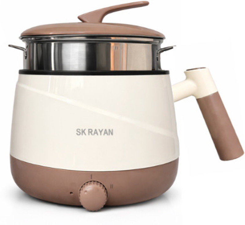 SK RAYAN Non-Stick Electric Cooker with Stainless Steel Steamer and Include Heat Control, Rice Cooker, Travel Cooker, Food Steamer, Egg Boiler, Slow Cooker, Egg Cooker(1.8 L, Cream & Brown)