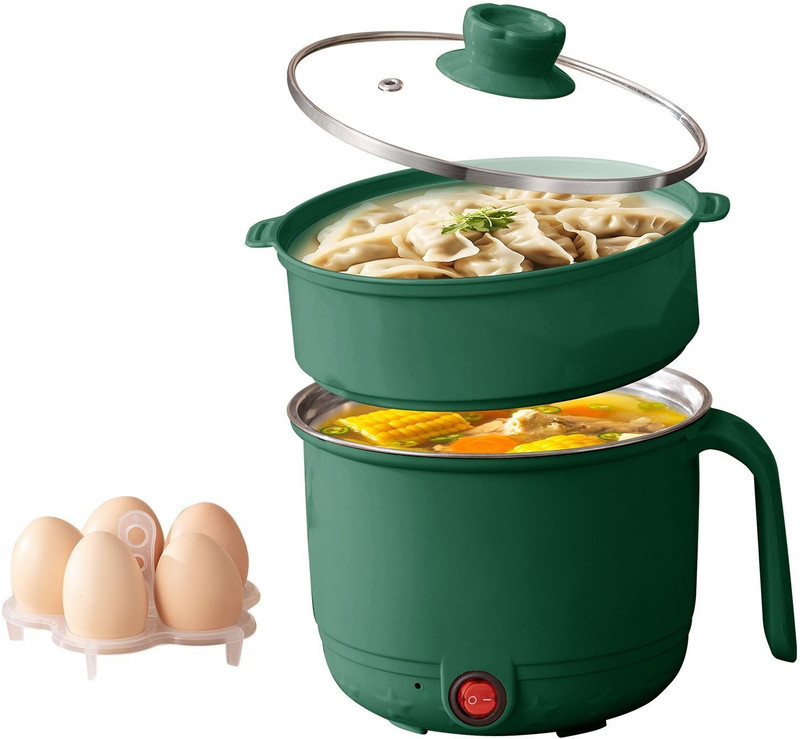 HSH GOLDI Electric Cooking Pot - 1.5L Hot Pot with Steamer & Egg Tray, Mini cooker Electric Pressure Cooker, Food Steamer, Rice Cooker, Travel Cooker(1.5 L, Multicolor)