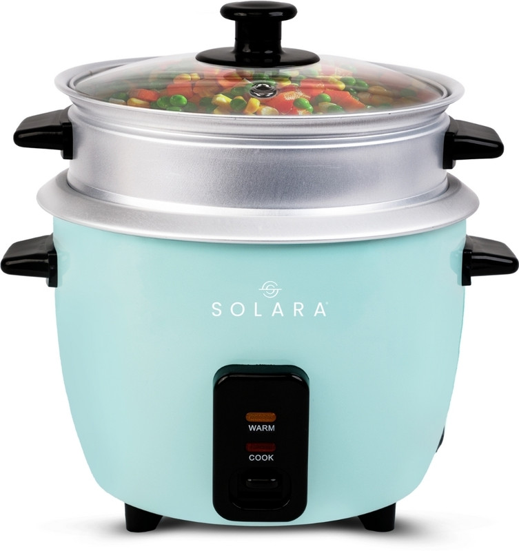 Solara OneTouch 400W Electric Rice Cooker with Steam & Rinse Basket, Automatic Rice Cooker, Food Steamer(1 L, Aqua)