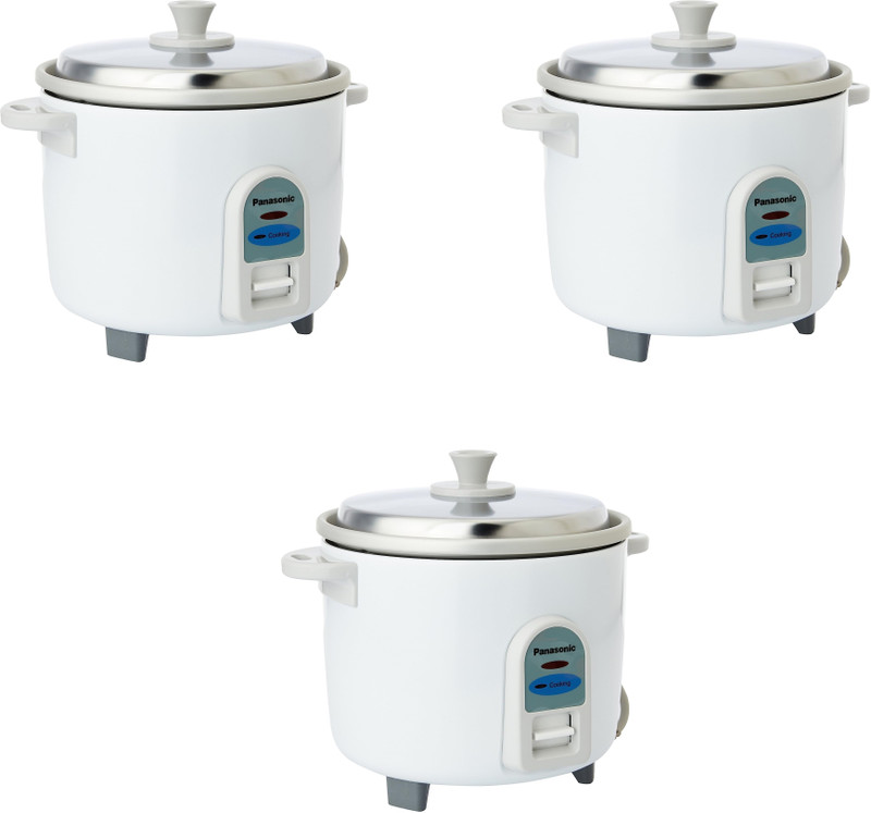 Panasonic SR-WA10E Electric Rice Cooker Pack of 3 Electric Rice Cooker with Steaming Feature (1 L, White, Pack of 3)