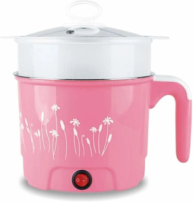 PRATYANG 1.5 Liter Mini Electric Multi Function Cooking Cooker Pot Rice Cooker, Egg Roll Maker, Travel Cooker, Slow Cooker, Deep Fryer, Egg Cooker, Egg Boiler(1.8 L, Pink)