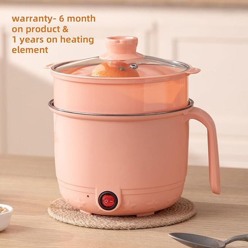 FRESINIYA ENTERPRISES Mini Electric Hot Pot 1.5L with Steamer Non-Stick Cooker Egg Boiler(1.5 L, Pink)