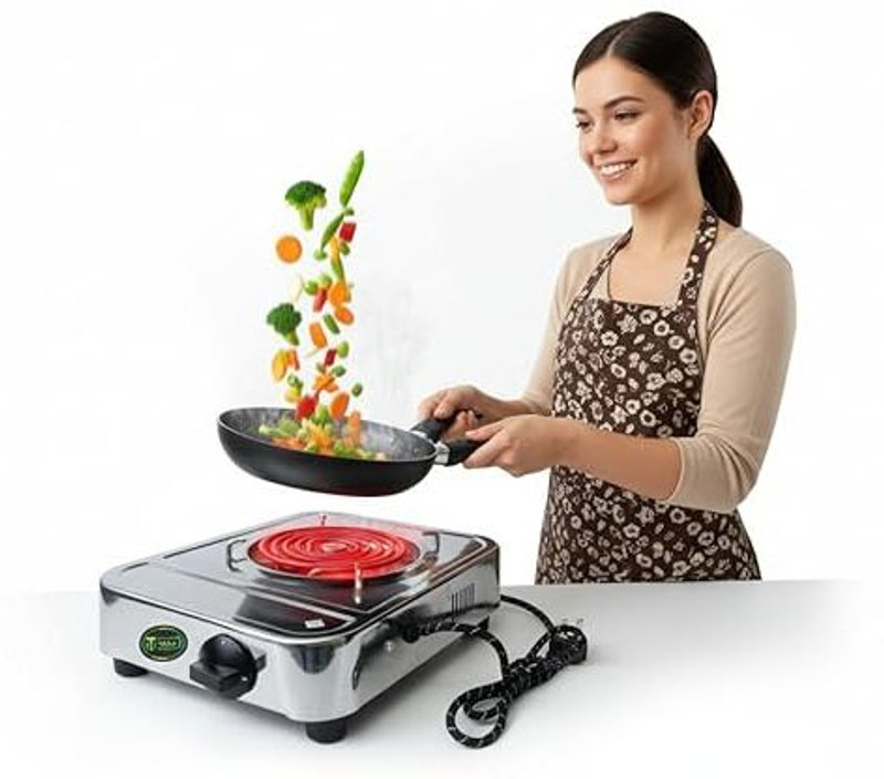 APPGEN 2000 W Radiant Cooktop Push Button(Silver, 2000 Watt Coil Electric Stove (Copper Wire With 15 Amp Power Plug))