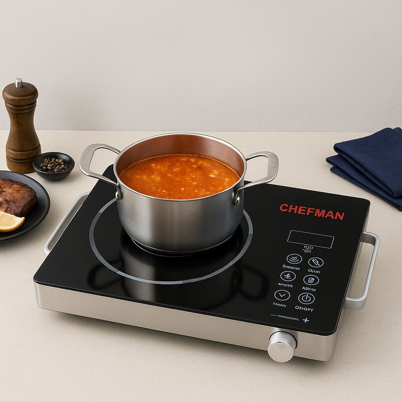Chefman 2200 W Infrared Cooktop Touch Panel(Black, 2200W Infrared Hot Plate with Touch Control Crystal Glass Top 4 Preset Function)