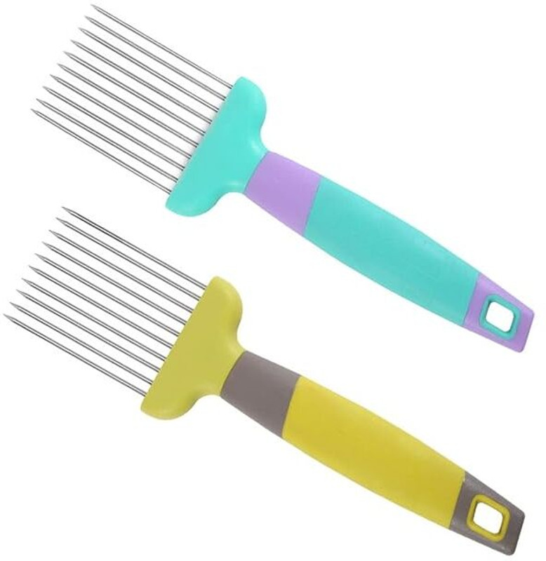 KESHUENTERPRISE Stainless Steel Onion Holder for Slicing with Long abs Handle (mix, pack of 2)(7 cm)
