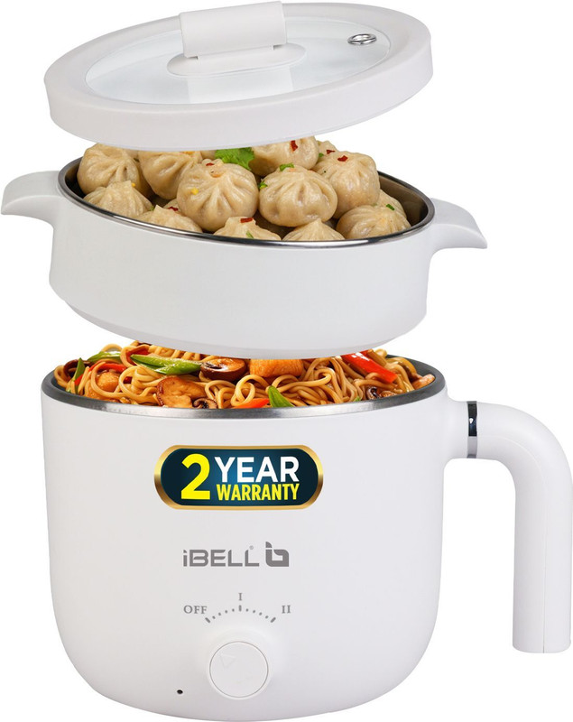 iBELL MPK15M Multi Purpose Kettle, 800 Watts 2-Pot Cooker, Egg boiler Tray, Temp Knob, Multi Cooker Electric Kettle(1.5 L, White)