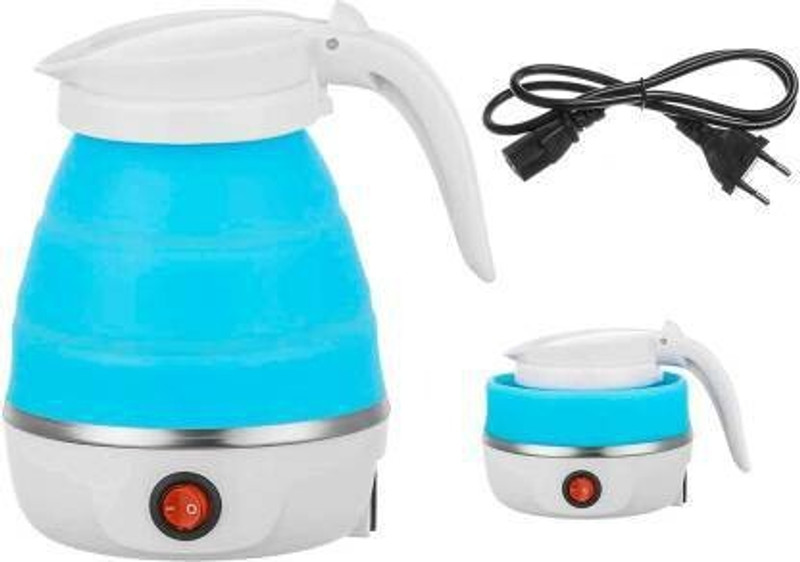 JKGrovv Camping Boil Dry Protection Travel Electric Portable silicon Kettel 600ML Foldable Collapsible Silicon Foldable Tea Coffee Hot Water WITH Free of charging cable Electric Kettle(8 L, Blue, Pink, Multicolor)