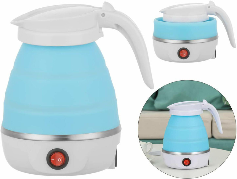VFL Foldable Hot Water Kettle Electric Fast Boiling Food Grade Silicone Beautiful Design Collapsible, Portable, Foldable Boil Dry Protection 600ML Kettle for Most Travel and Home & Office Beverage Maker(6 L, Light Blue)