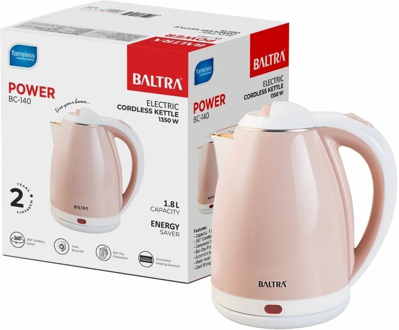 Baltra Double layered Power,BC-140 Cordless Electric Kettle(1.8 L, Pink)