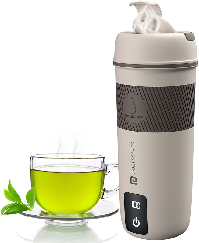 Portronics Thermosip 400Ml Vacuum Insulated Portable Electric Kettle,Fast Water Boiling Electric Kettle(0.4 L, White)