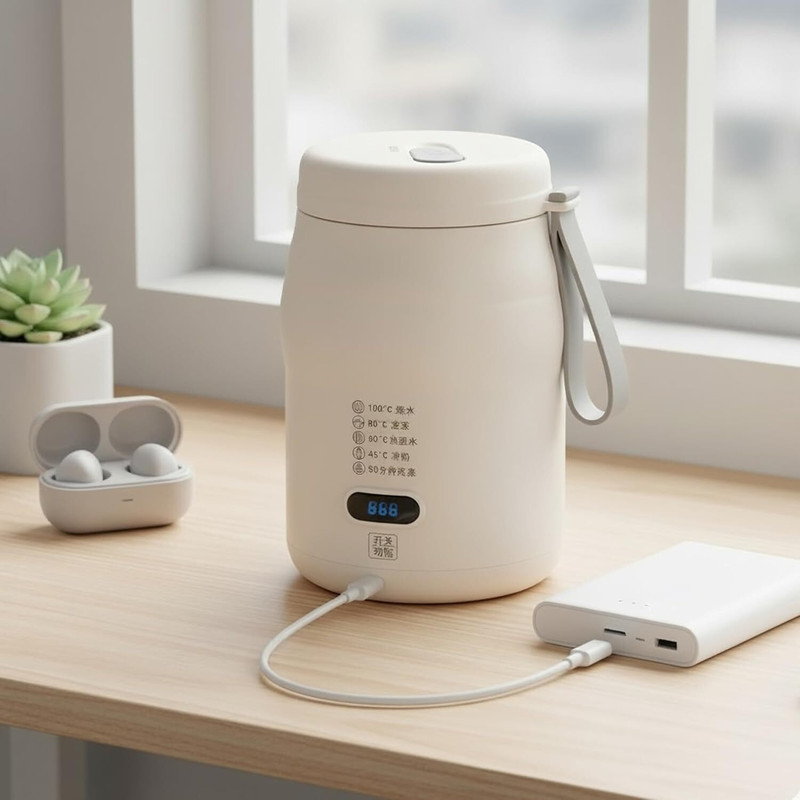 Newexp Portable Mini Kettle Adjustable Temperature Hot Water Boiler for Home, Office Electric Kettle(0.5 L, Cream)