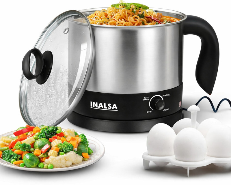 Inalsa Multi Cook Nu Multi Purpose Cooker for Soup Maggi Pasta Noodles Egg Electric Kettle(1.5 L, Silver)