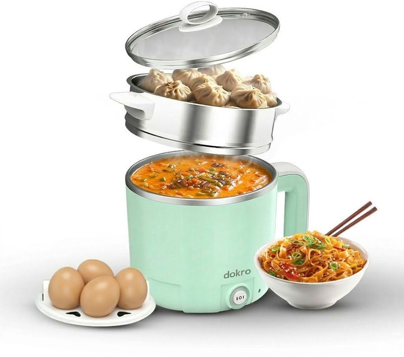 dokro MultiCookPot MultiKettle with Dual Power Modes (325W & 650W) | SS304 Multi Cooker Electric Kettle(1.2 L, Green)